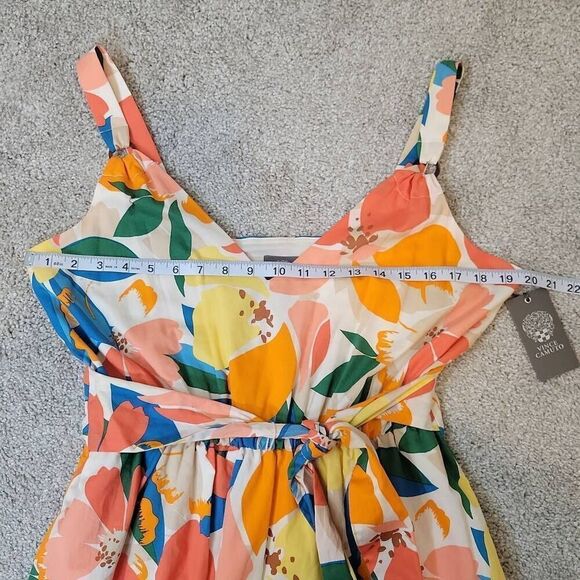 Vince Camuto Tropical Floral Sleeveless Tie Waist Midi Dress Cotton Size 10 - Picture 5 of 9